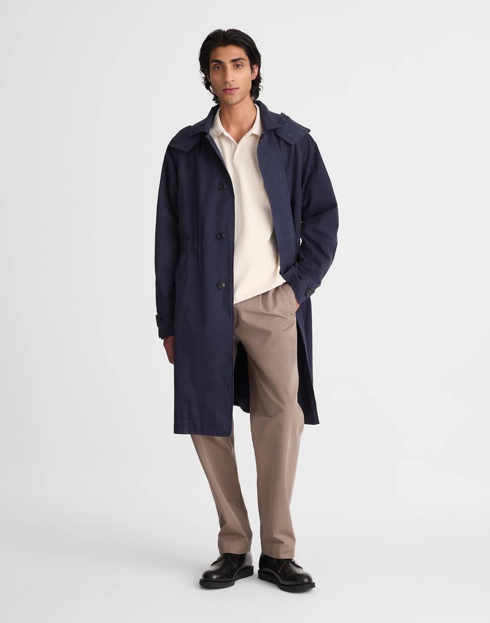 NWT Madewell Hooded Officer Coat in Cotton Poplin in Dark Navy Size S